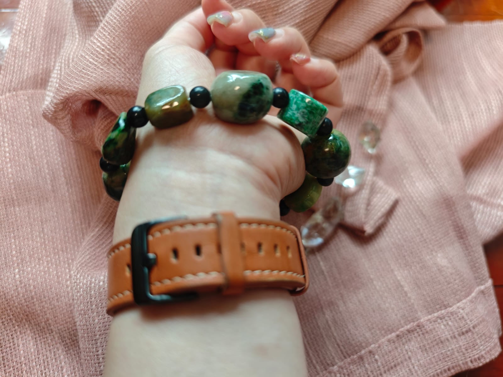 Jadeite Bracelet with Dry Green Accents