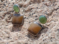 天然和田玉青海料 × 糖料玉耳環｜S925純銀鑲嵌 Unique Hetian Jade Earrings