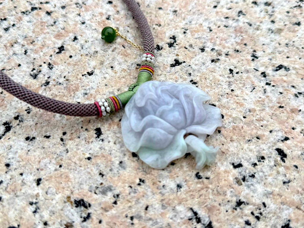 Spring Color Jadeite Hand-Carved Floral Pendant | Blossoming Flowers Bring Wealth and Good Fortune