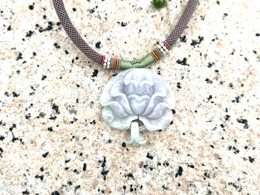 Spring Color Jadeite Hand-Carved Floral Pendant | Blossoming Flowers Bring Wealth and Good Fortune