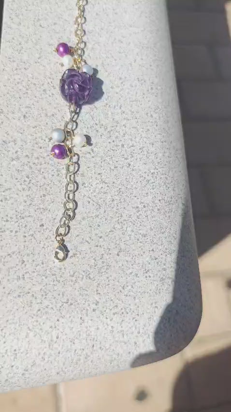 Adamigold | 紫水晶配淡水形珠手鏈 Handmade｜Amethyst with Freshwater Baroque Pearl Bracelet (Handmade)